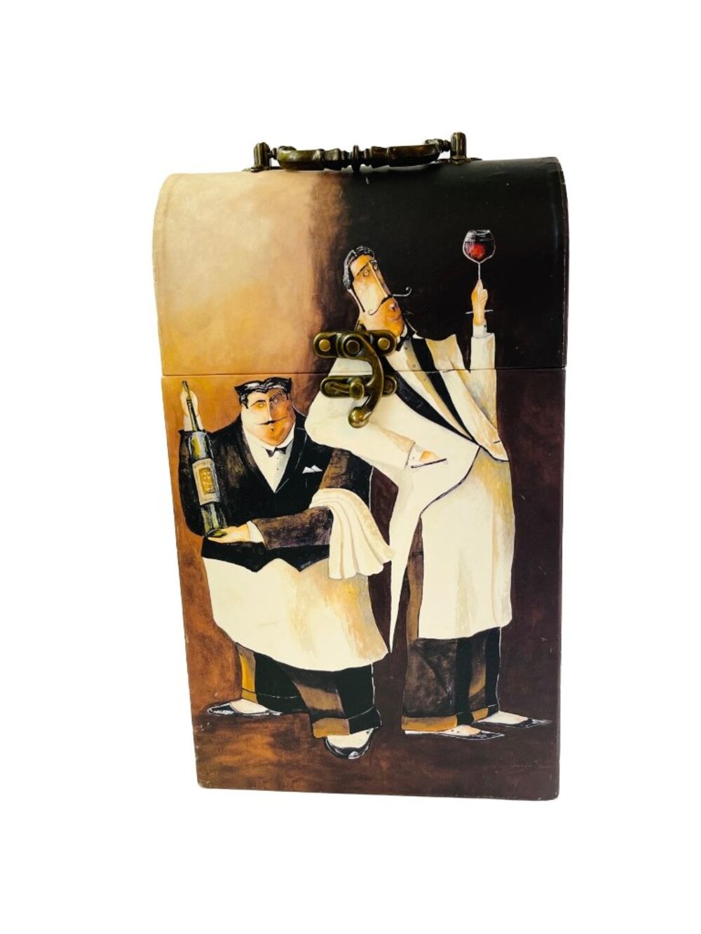 Wine Gift Box Caddy Gift Carrier Brass Fixtures 13" Two Bottle Capacity 2004